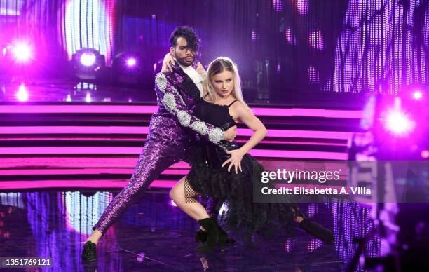 Federico Lauri and his dance partner Anastasia Kuzmina perform on the Italian TV show 'Ballando Con Le Stelle' at Rai Auditorium del Foro Italico on...