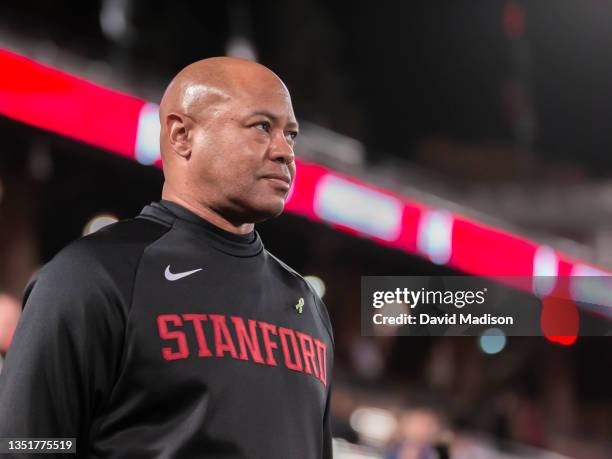 Head Coach David Shaw of the Stanford Cardinal waits to lead his team onto the field before an NCAA Pac-12 college football game against the Utah...