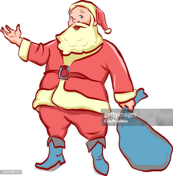illustrations, cliparts, dessins animés et icônes de père noël et sac - santa vintage