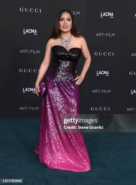 Salma Hayek arrives at the 10th Annual LACMA ART+FILM GALA Presented By GucciLos Angeles County Museum of Art on November 06, 2021 in Los Angeles,...