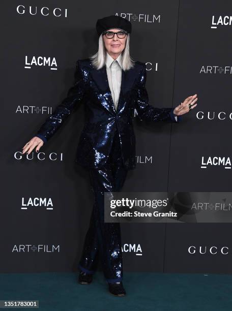 Diane Keaton arrives at the 10th Annual LACMA ART+FILM GALA Presented By GucciLos Angeles County Museum of Art on November 06, 2021 in Los Angeles,...