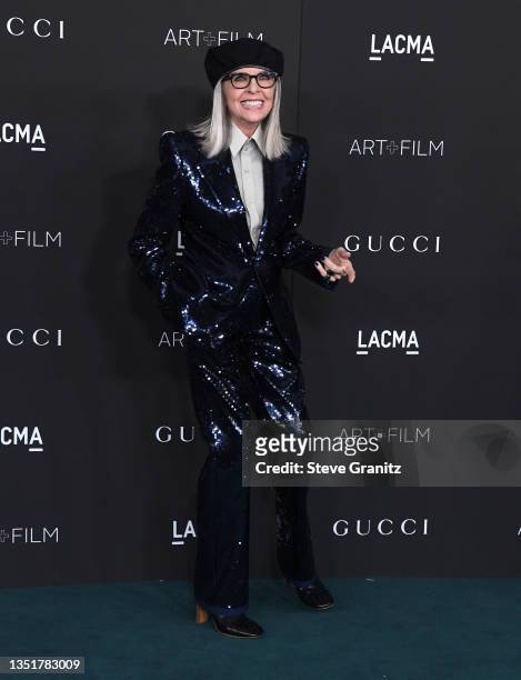 Diane Keaton arrives at the 10th Annual LACMA ART+FILM GALA Presented By GucciLos Angeles County Museum of Art on November 06, 2021 in Los Angeles,...