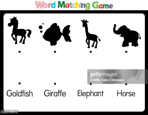 educational illustrations by matching words for young children. learn words to match pictures. as shown in the animal category - golden hoof stock illustrations