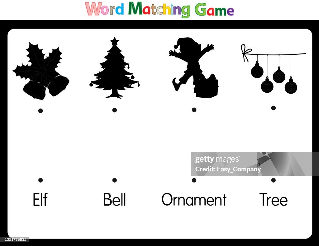 Educational illustrations by matching words for young children. Learn words to match pictures. as shown in the Christmas category