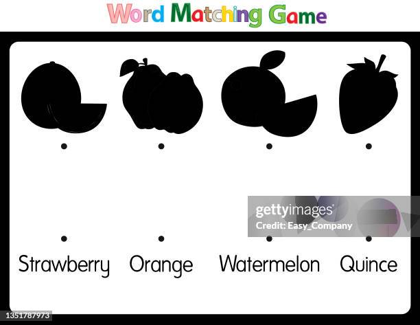educational illustrations by matching words for young children. learn words to match pictures. as shown in the fruit category - quince stock illustrations