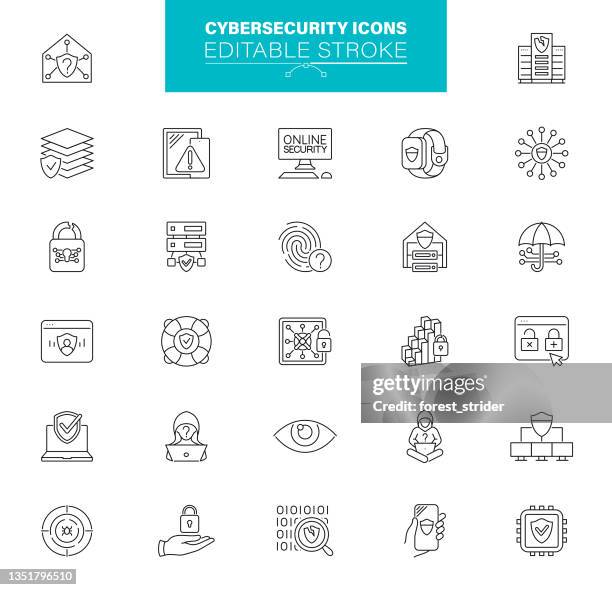 symbole für cybersicherheit. das set enthält symbole wie netzwerksicherheit, big data, analyse, antivirus, phishing-malware - vpn stock-grafiken, -clipart, -cartoons und -symbole