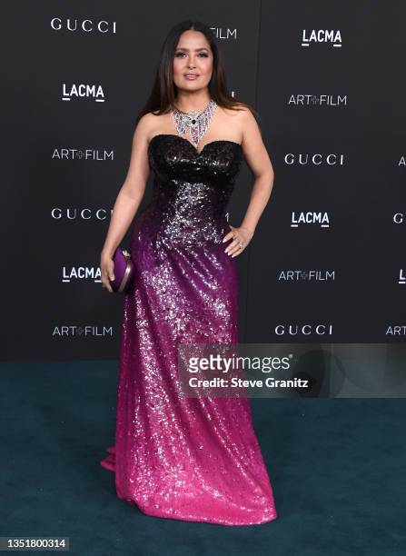 Salma Hayek Pinault arrives at the 10th Annual LACMA ART+FILM GALA Presented By GucciLos Angeles County Museum of Art on November 06, 2021 in Los...