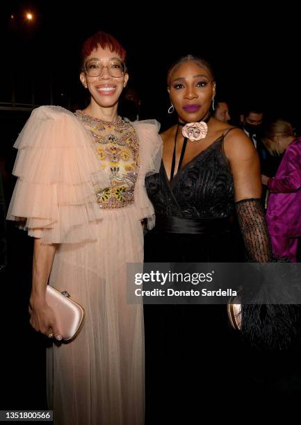 Honoree Amy Sherald and Serena Williams, both wearing Gucci, attend the 10th Annual LACMA ART+FILM GALA honoring Amy Sherald, Kehinde Wiley, and...