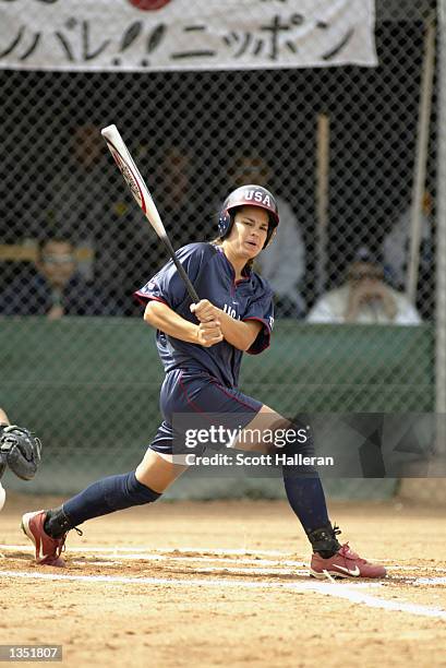 Softball player Jessica Mendoza on August 4, 2002 at the ISF Women's World Softball Championship in Saskatoon, Canada.