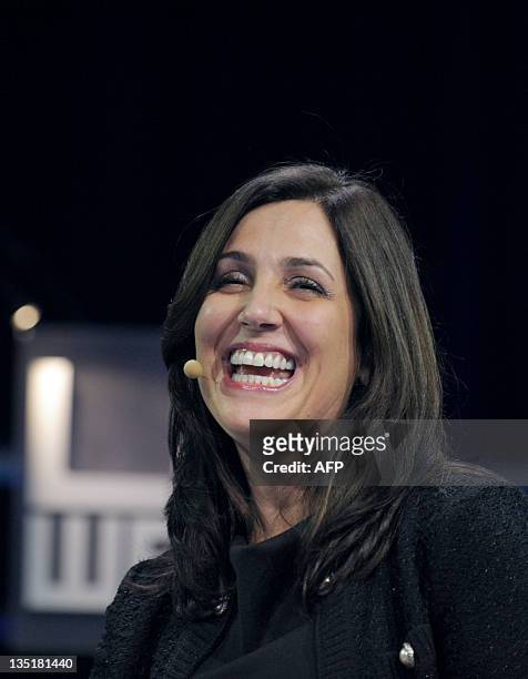 Facebook' Vice-President and Marketing Director for EMEA , US Joanna Shields, laughs during a plenary session of LeWeb 11 event in Saint-Denis,...