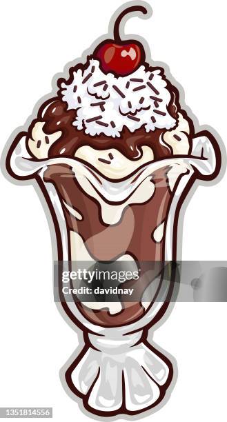 illustrations, cliparts, dessins animés et icônes de crème glacée sundae - filet de caramel