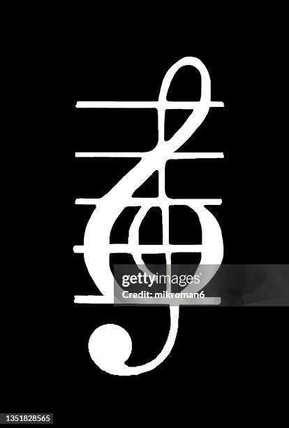 old engraved illustration of music, the treble clef - treble clef stock pictures, royalty-free photos & images