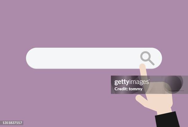 stockillustraties, clipart, cartoons en iconen met businessman uses a search bar - unemployed marketing professional searches for a job