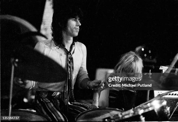 Keith Richards of the Rolling Stones and his son Marlon during a soundcheck at Wembley Empire Pool, London, 7th September 1973.
