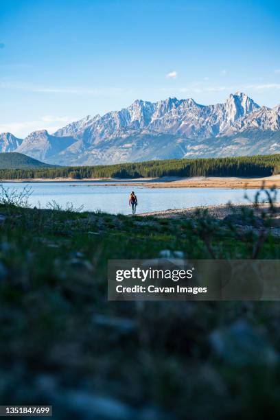 female hiking in beautiful kananaskis mountain scenery - kananaskis - fotografias e filmes do acervo