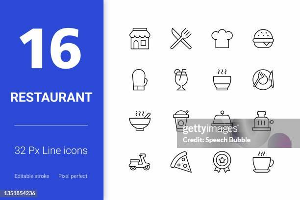 restaurant editable stroke line icons - food and drink 幅插畫檔、美工圖案、卡通及圖標