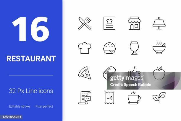 restaurant editable stroke line icons - park city utah restaurant stock illustrations