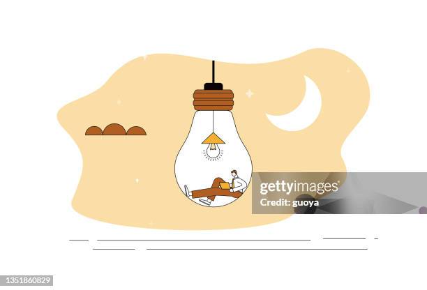 white-collar workers work in electric lights. - looking at screen reflection stock illustrations