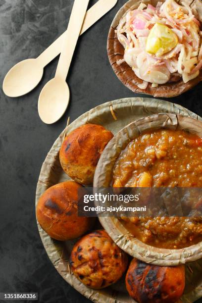 litti chokha - indian food on table stock pictures, royalty-free photos & images