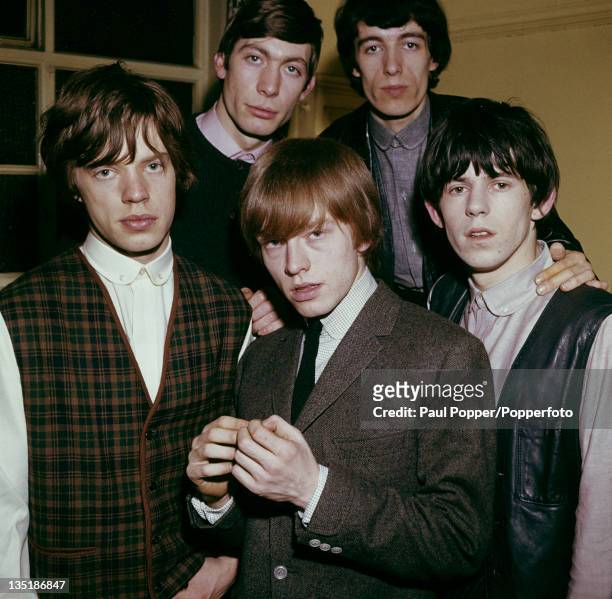 The Rolling Stones, 1963. Left to right: Mick Jagger, Charlie Watts, Brian Jones , Bill Wyman and Keith Richards.