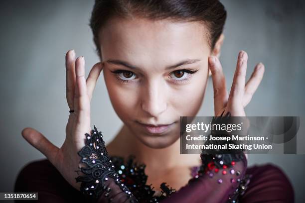 Anna Shcherbakova of Russia poses for a photo ahead of the Gala Exhibition during the ISU Grand Prix of Figure Skating Turin at on November 07, 2021...