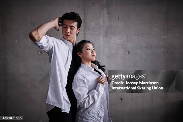 Shiyue Wang and Xinyu Liu of China pose for a photo during the ISU Grand Prix of Figure Skating Turin at on November 07, 2021 in Turin, Italy.