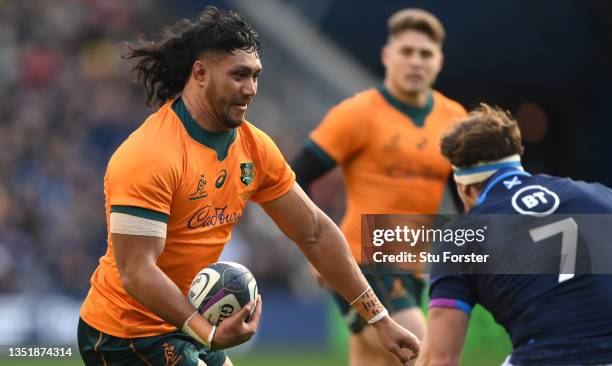 Wallabies forward Rob Leota on the charge during the Autumn Nations Series match between Scotland and Australia at Murrayfield Stadium on November...