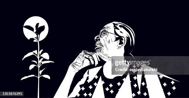 old woman remembering her past - aging process stock illustrations