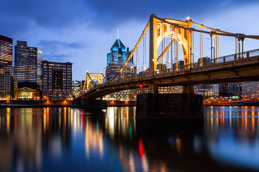 Roberto Clemente Bridge, Allegheny River, Downtown, Pittsburgh, Pennsylvania, America