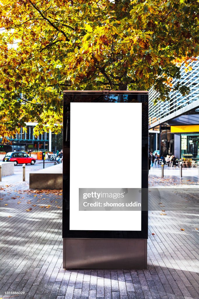 Blank electronic advertising screen in street of London