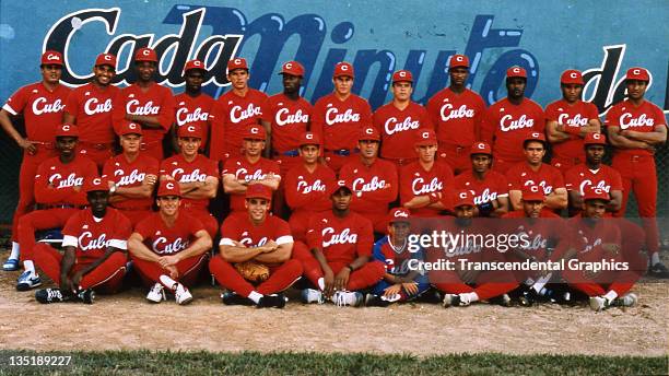 The National Team of Cuba, which participates in international games around the globe, poses for the team portrait in Havana, Cuba in 1996.