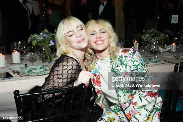 Billie Eilish and Miley Cyrus, both wearing Gucci, attend the 10th Annual LACMA ART+FILM GALA honoring Amy Sherald, Kehinde Wiley, and Steven...