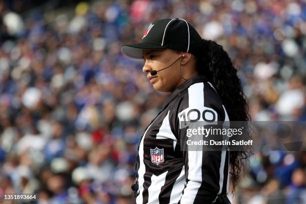 Line Judge Maia Chaka on the field during the game between the Las Vegas Raiders and the New York Giants at MetLife Stadium on November 07, 2021 in...