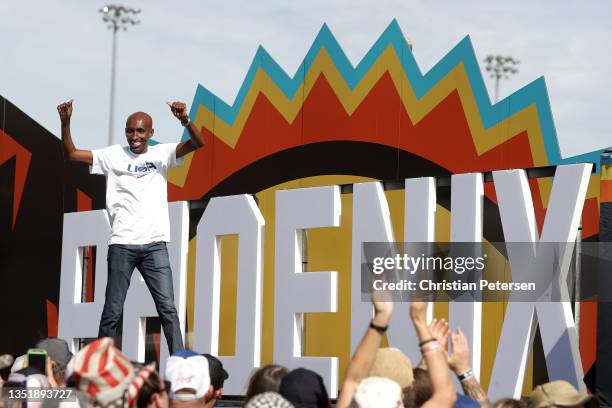 Olympic runner, Abdi Abdirahman is introduced onstage during pre-race ceremonies prior to the NASCAR Cup Series Championship at Phoenix Raceway on...