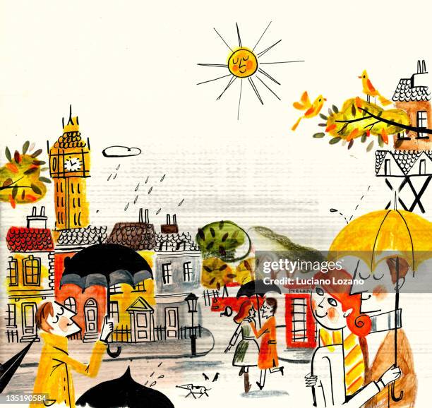 illustrazioni stock, clip art, cartoni animati e icone di tendenza di rainy day - london england