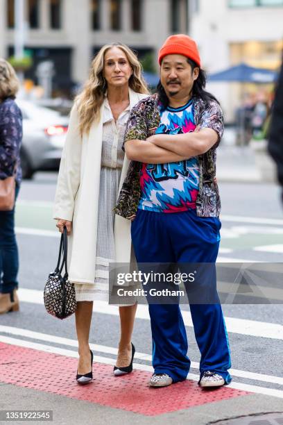 Sarah Jessica Parker and Bobby Lee are seen filming "And Just Like That..." the follow up series to "Sex and the City" in Madison Square Park on...