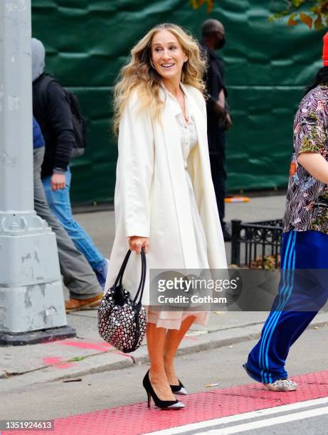 Sarah Jessica Parker on location for 'And Just Like That' on November 07, 2021 in New York City.