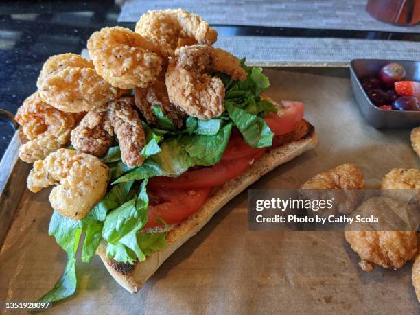 shrimp po'boy - southern food stock pictures, royalty-free photos & images