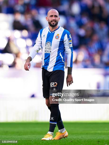 Aleix Vidal of RCD Espanyol looks on during the La Liga Santander match between RCD Espanyol and Granada CF at RCDE Stadium on November 06, 2021 in...