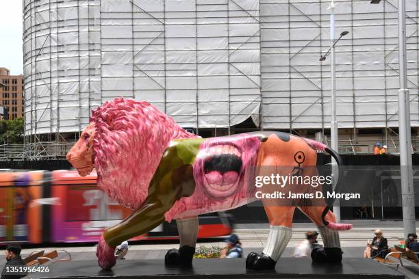 An art installation titled "Civilian Warrior" appears on the steps of Town Hall on November 08, 2021 in Sydney, Australia. Tusk is proud to announce...