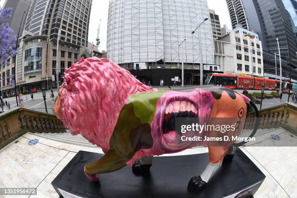 An art installation titled "Civilian Warrior" appears on the steps of Town Hall on November 08, 2021 in Sydney, Australia. Tusk is proud to announce...