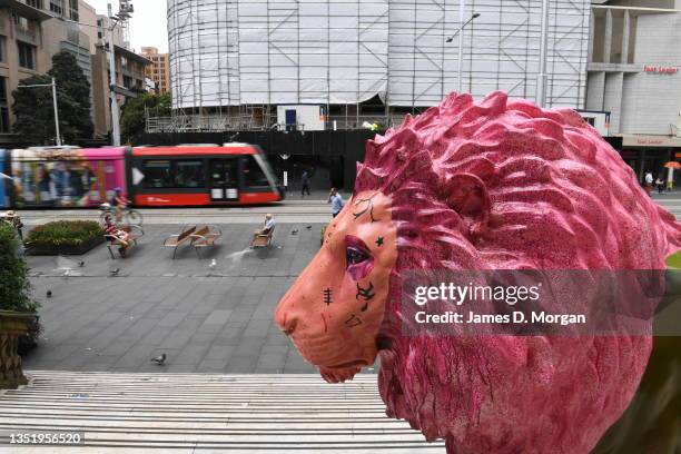 An art installation titled "Civilian Warrior" appears on the steps of Town Hall on November 08, 2021 in Sydney, Australia. Tusk is proud to announce...