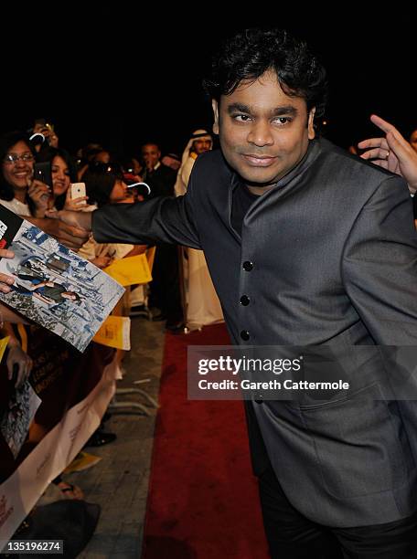 Composer AR Rahman greets fans as he attends the "Mission: Impossible - Ghost Protocol" Premiere during day one of the 8th Annual Dubai International...