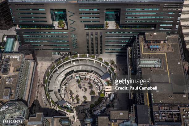 uk, london, aerial view of broadgate circle - central bank stock pictures, royalty-free photos & images