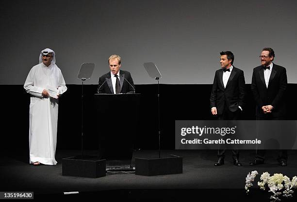 Director Brad Bird speaks on stage ahead of the "Mission: Impossible - Ghost Protocol" Premiere during day one of the 8th Annual Dubai International...