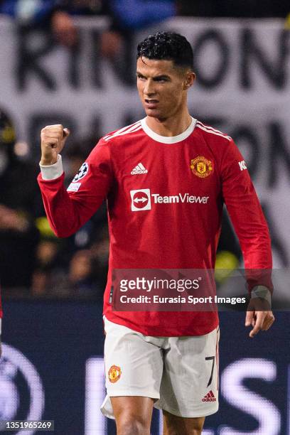 Cristiano Ronaldo of Manchester United celebrating his goal during the UEFA Champions League group F match between Atalanta and Manchester United at...