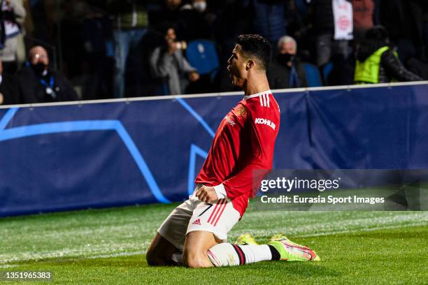 Cristiano Ronaldo of Manchester United celebrates his second goal for Manchester United during the UEFA Champions League group F match between...