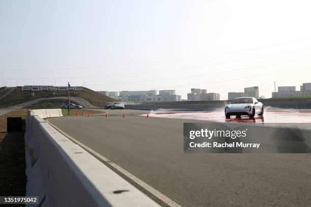 Porsches are seen during In goop Health Summit presented by Porsche 2021 at Porsche Experience Center Los Angeles on November 07, 2021 in Los...