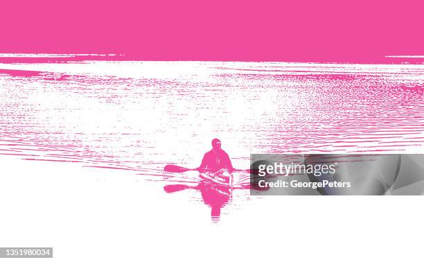 man kayaking on lake - paddleboarding stock illustrations