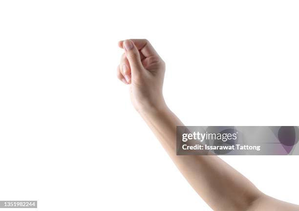 woman hand holding some like a blank card isolated on a white background - vasthouden stockfoto's en -beelden